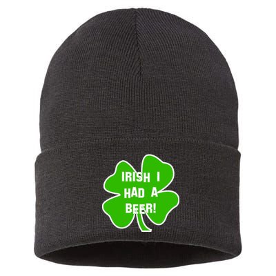 Irish I Had A Beer Clover St. Patrick's Day Sustainable Knit Beanie