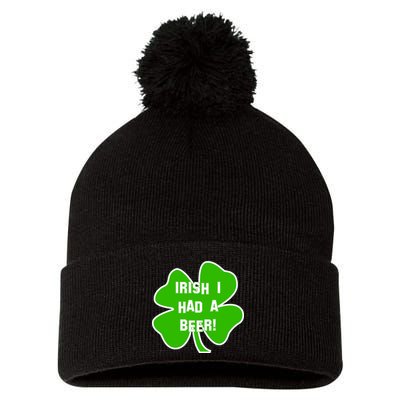 Irish I Had A Beer Clover St. Patrick's Day Pom Pom 12in Knit Beanie