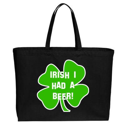 Irish I Had A Beer Clover St. Patrick's Day Cotton Canvas Jumbo Tote