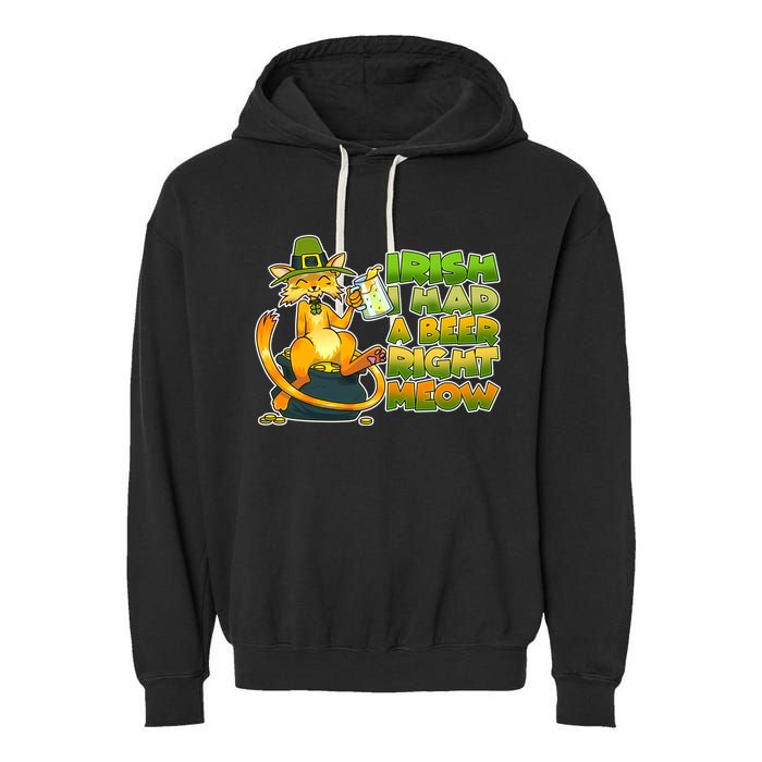 Irish I had A Beer Right Meow Garment-Dyed Fleece Hoodie