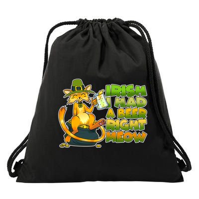 Irish I had A Beer Right Meow Drawstring Bag
