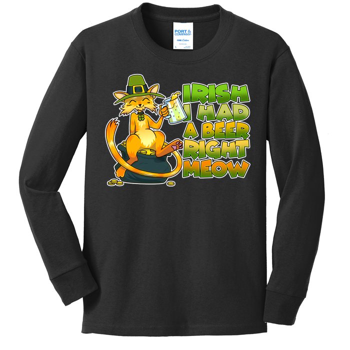 Irish I had A Beer Right Meow Kids Long Sleeve Shirt