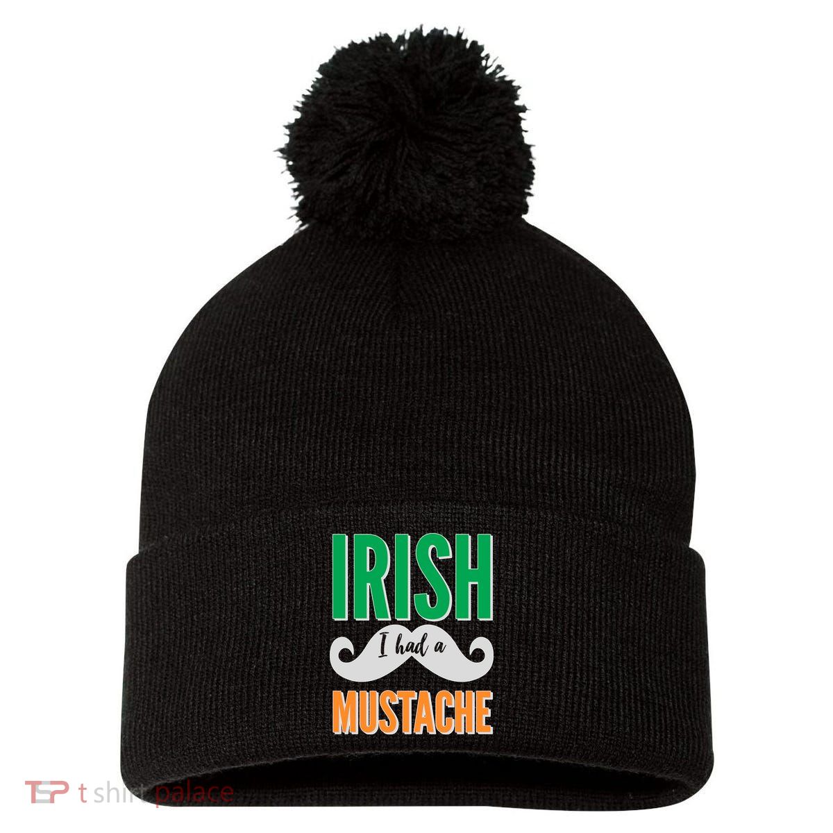 Irish I Had A Mustache Pom Pom 12in Knit Beanie