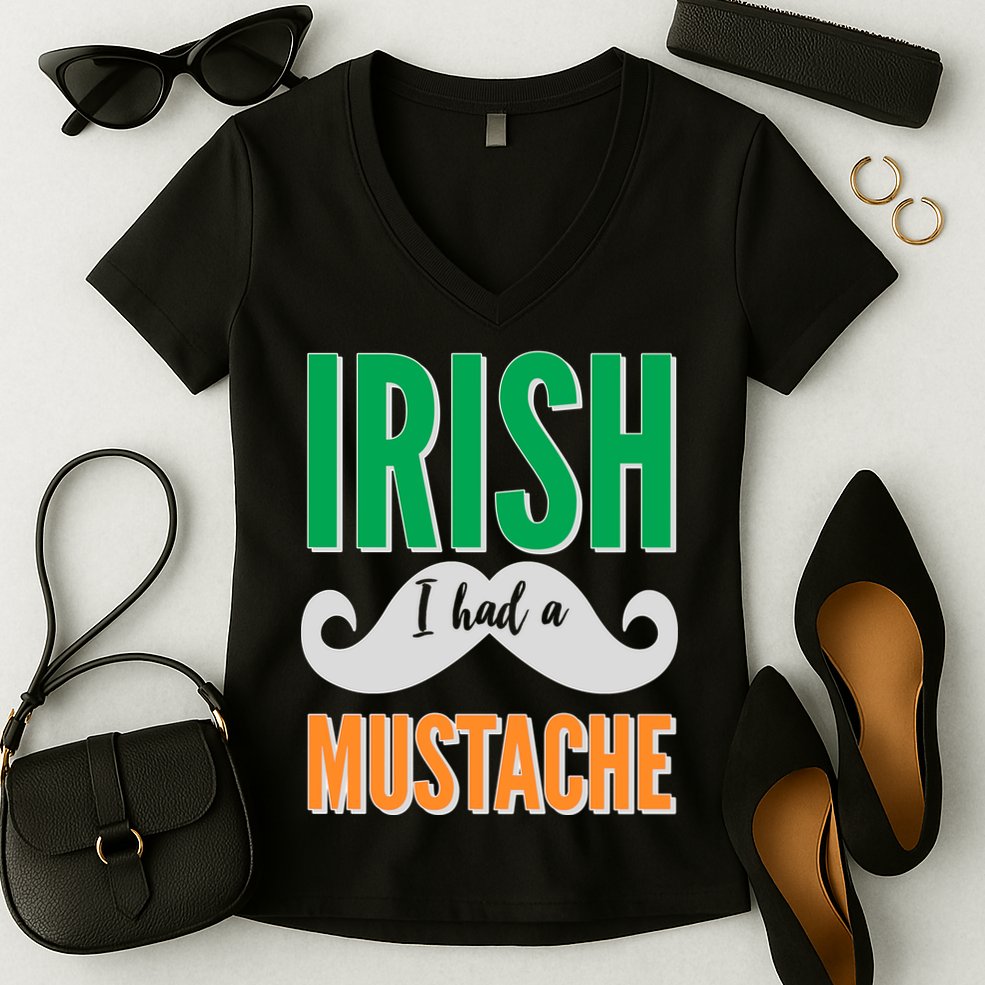Irish I Had A Mustache Women's V-Neck T-Shirt
