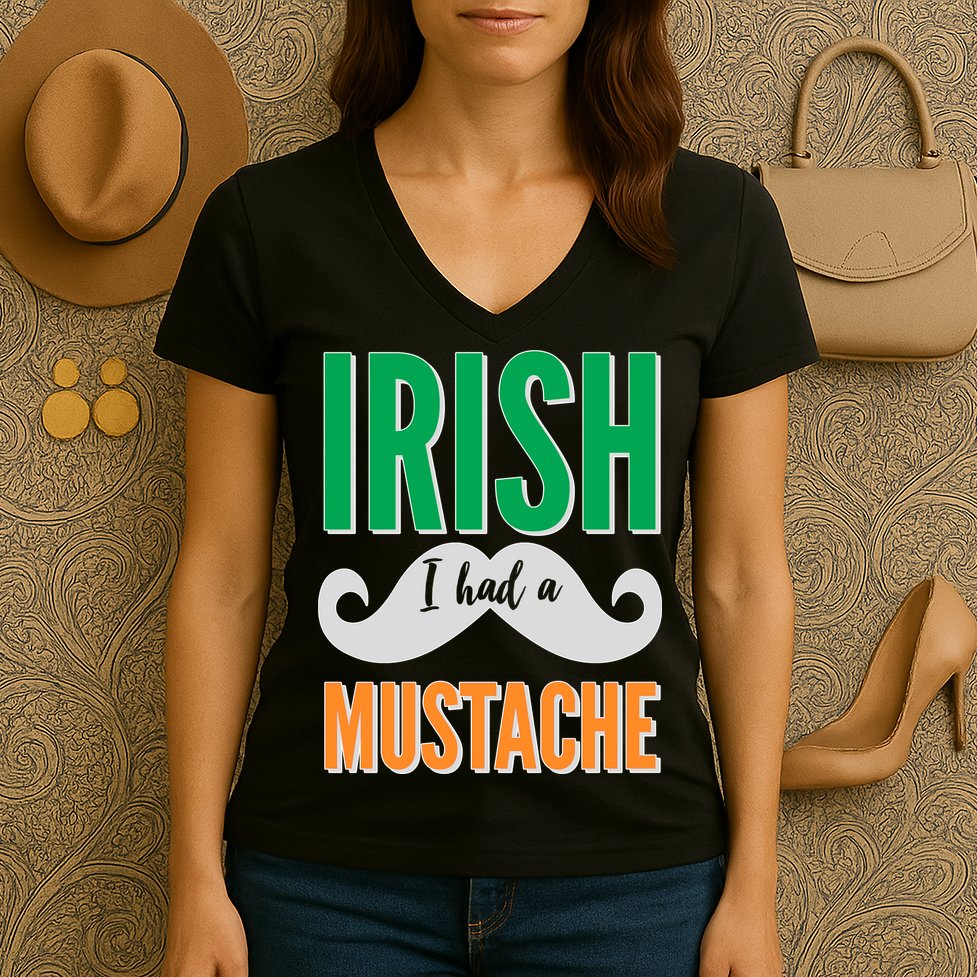 Irish I Had A Mustache Women's V-Neck T-Shirt