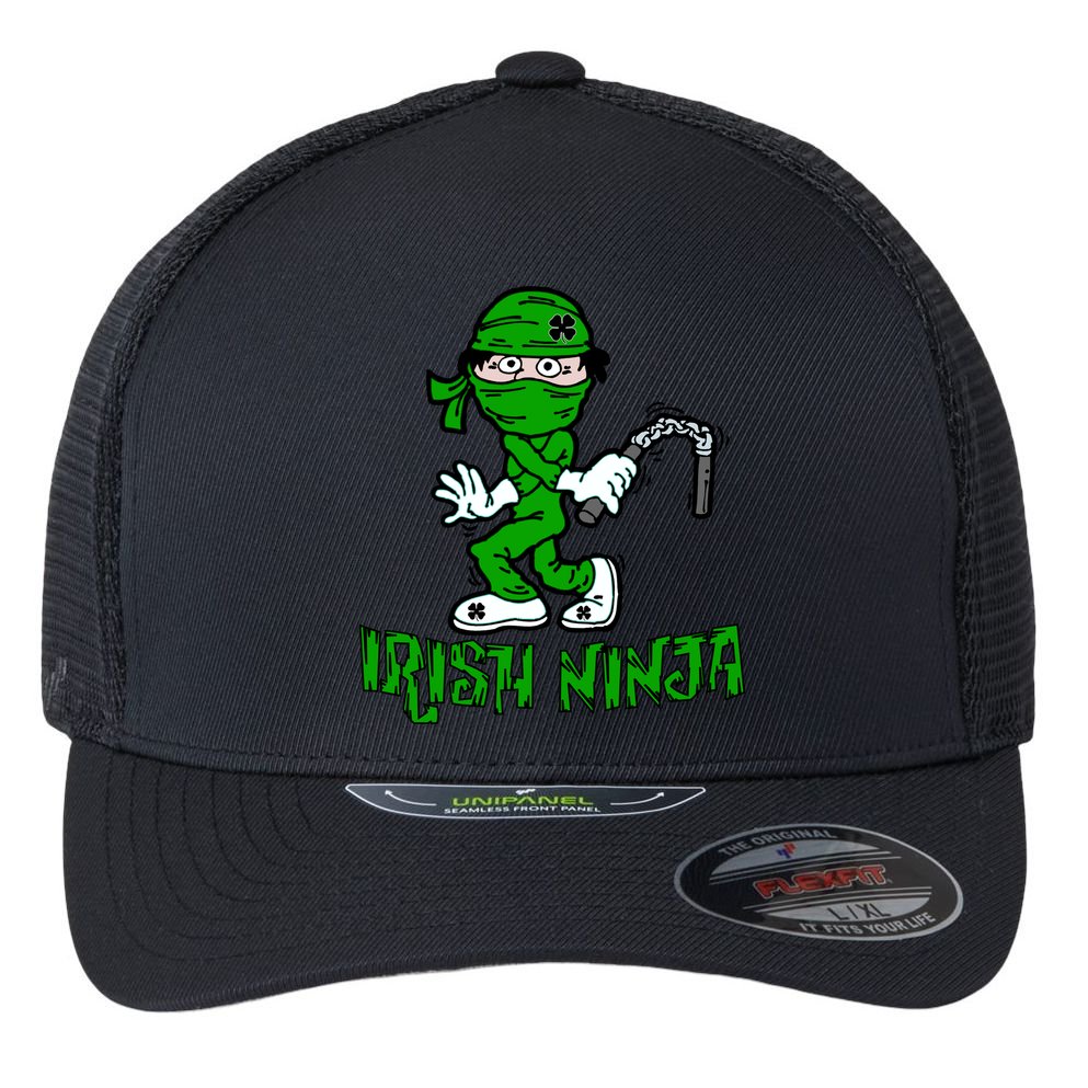 Irish Ninja St. Patricks Day Funny Flexfit Unipanel Trucker Cap