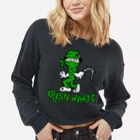 Irish Ninja St. Patricks Day Funny Cropped Pullover Crew