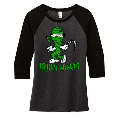 Irish Ninja St. Patricks Day Funny Women's Tri-Blend 3/4-Sleeve Raglan Shirt