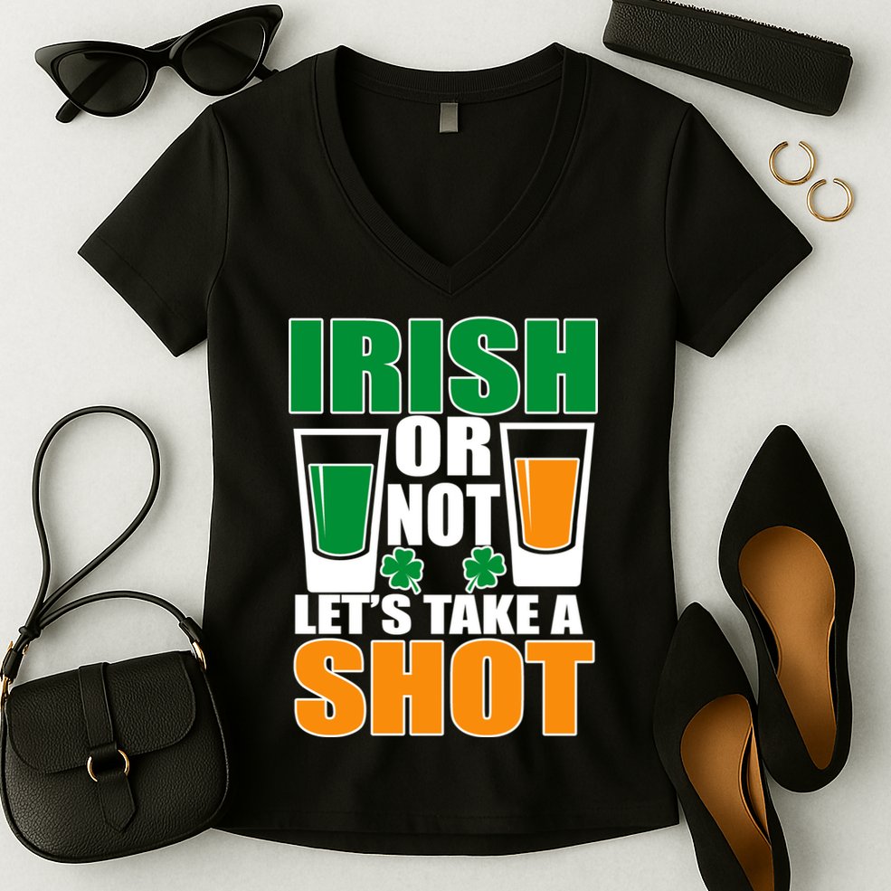 Irish Or Not Let's Take A Shot  Women's V-Neck T-Shirt