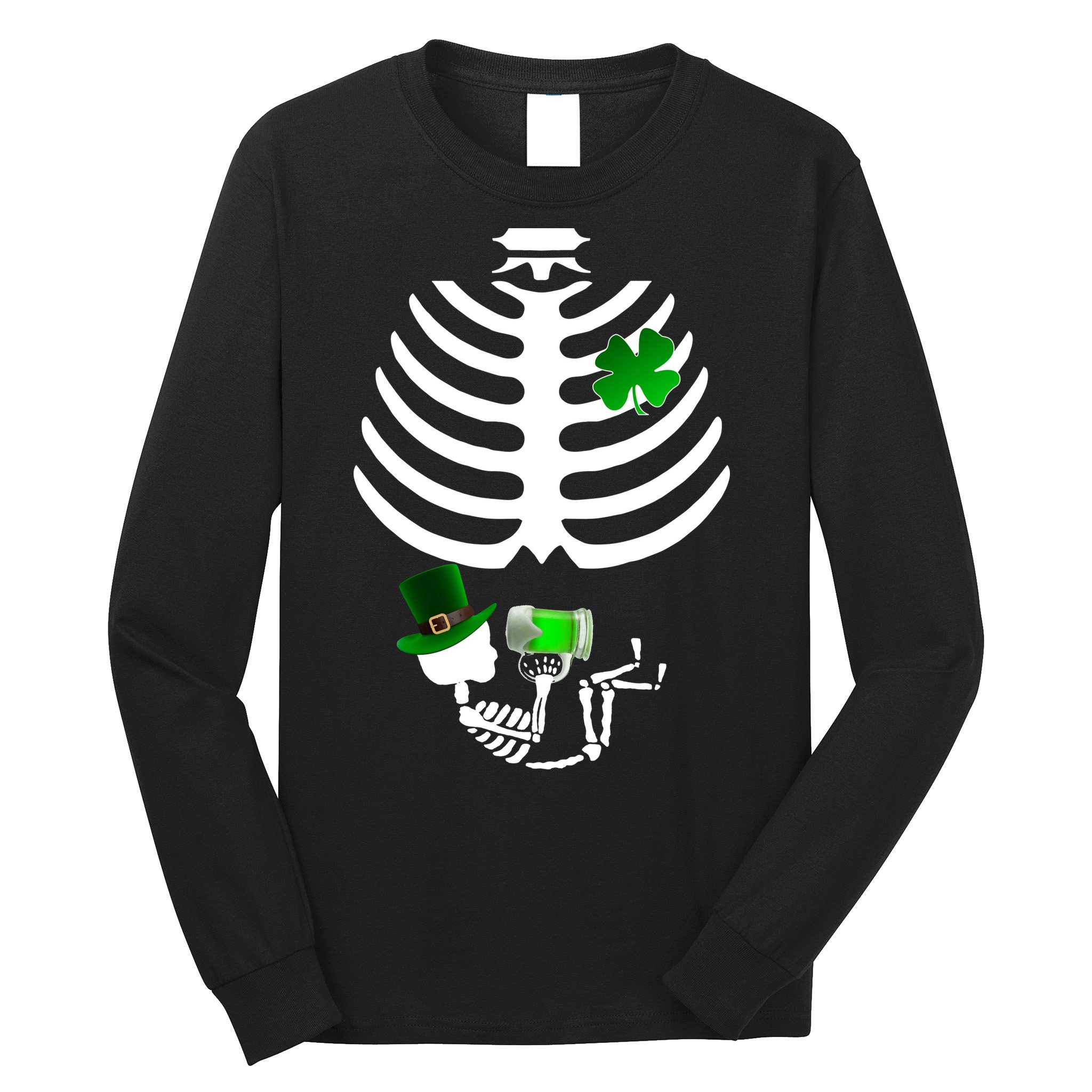 Irish Pregnant Skeleton Baby Beer Long Sleeve Shirt