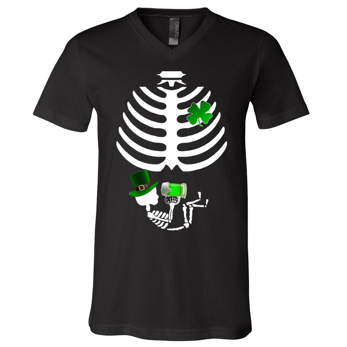 Irish Pregnant Skeleton Baby Beer V-Neck T-Shirt