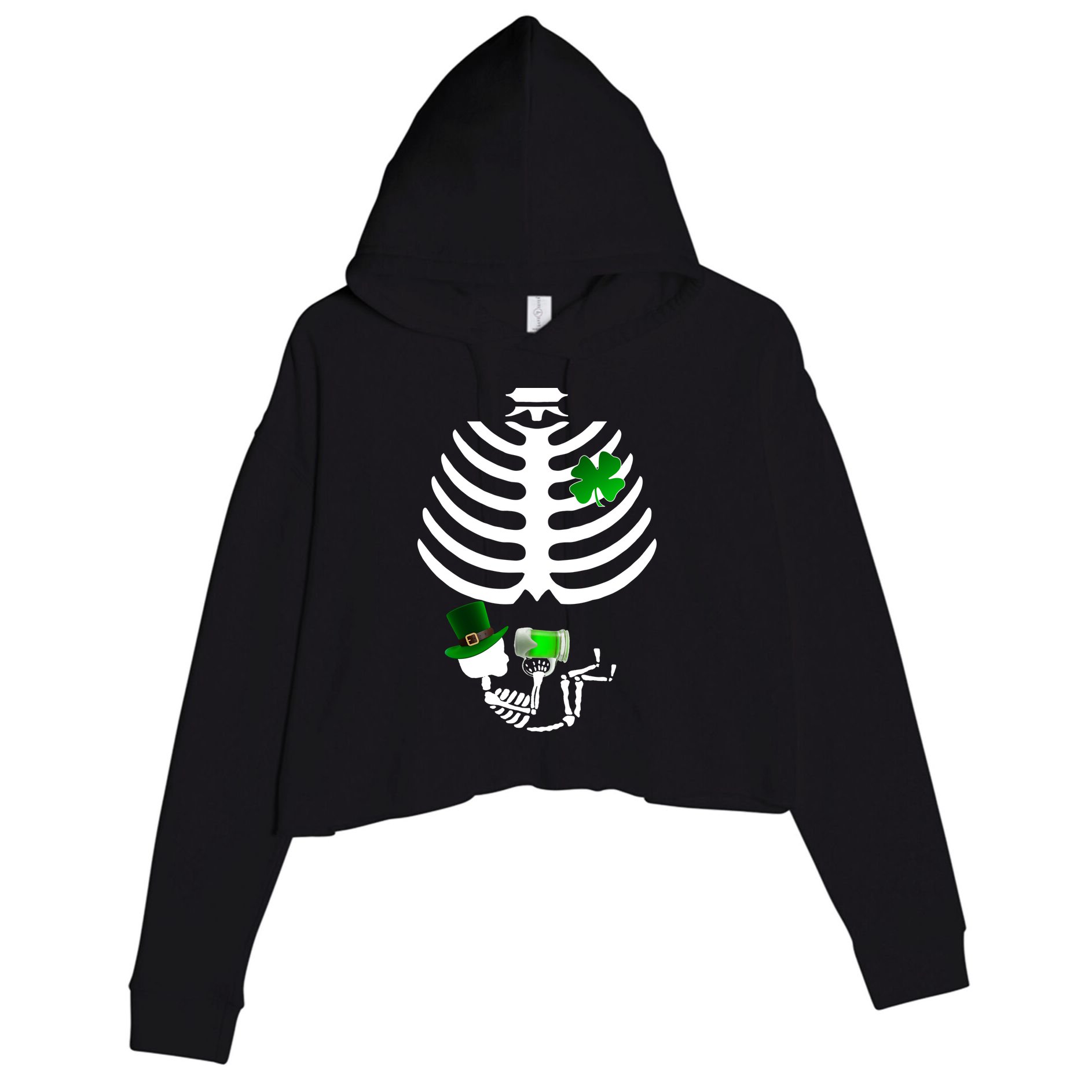 Irish Pregnant Skeleton Baby Beer Crop Fleece Hoodie