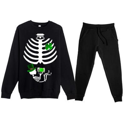 Irish Pregnant Skeleton Baby Beer Premium Crewneck Sweatsuit Set