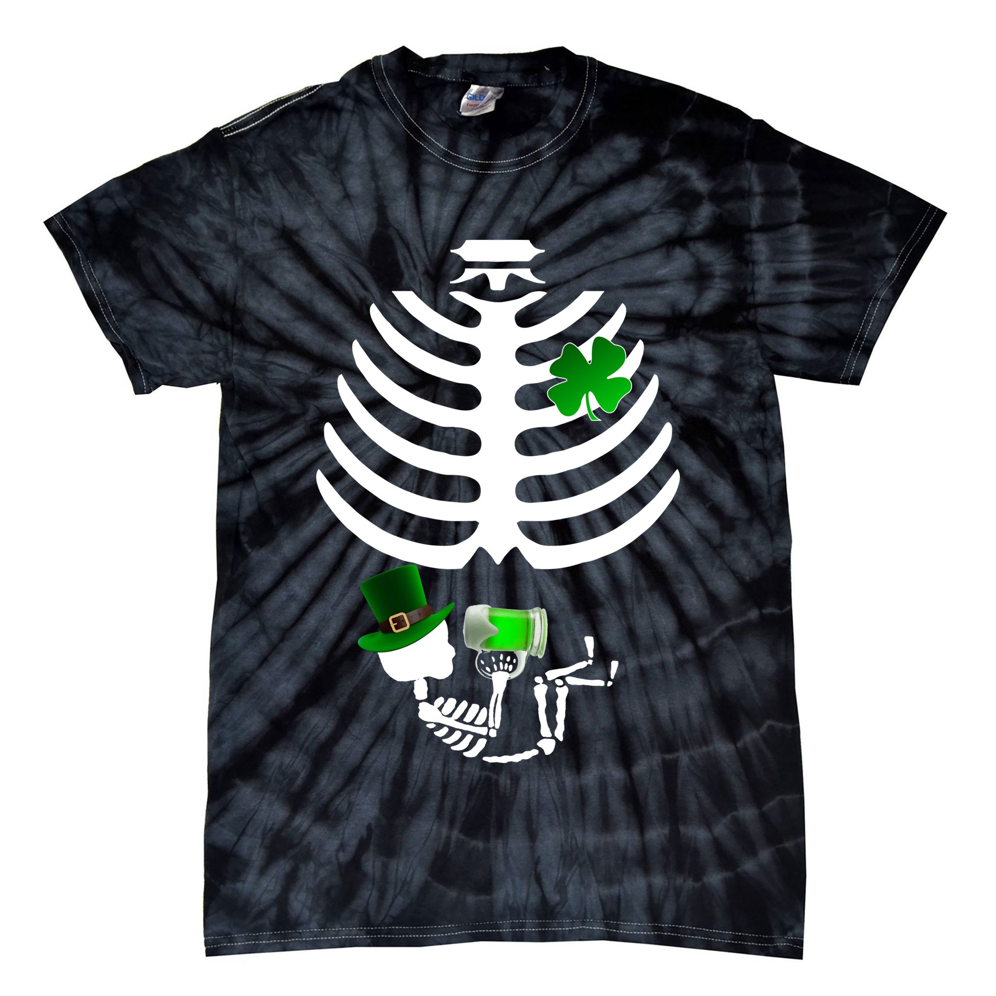 Irish Pregnant Skeleton Baby Beer Tie-Dye T-Shirt