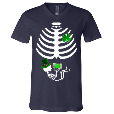 Irish Pregnant Skeleton Baby Beer V-Neck T-Shirt