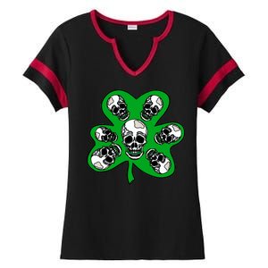 Irish Shamrock Clover Skulls Ladies Halftime Notch Neck Tee