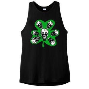 Irish Shamrock Clover Skulls Ladies PosiCharge Tri-Blend Wicking Tank