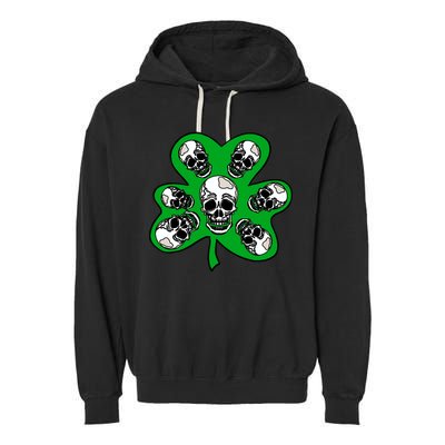 Irish Shamrock Clover Skulls Garment-Dyed Fleece Hoodie