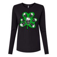 Irish Shamrock Clover Skulls Womens Cotton Relaxed Long Sleeve T-Shirt