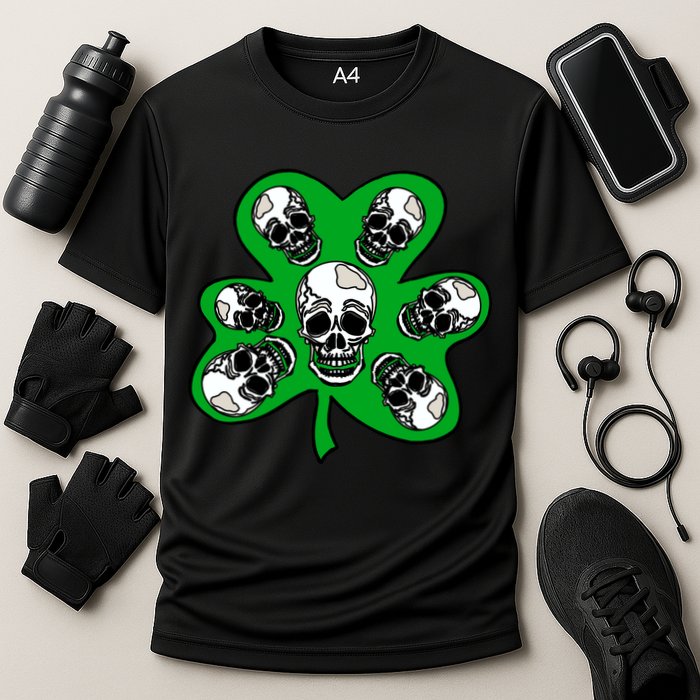 Irish Shamrock Clover Skulls Performance Shirt