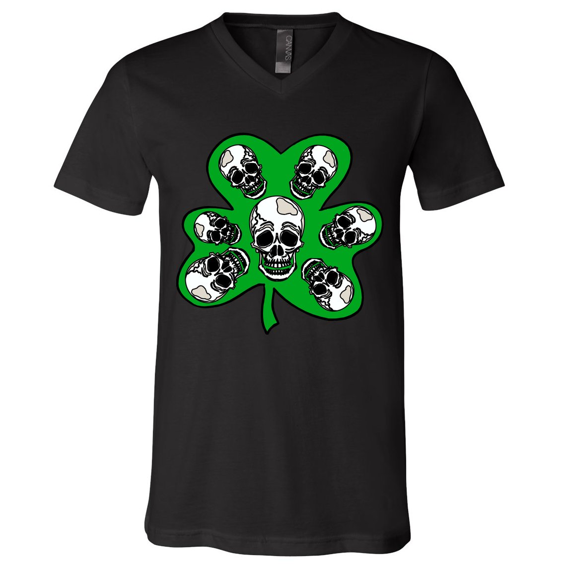 Irish Shamrock Clover Skulls V-Neck T-Shirt
