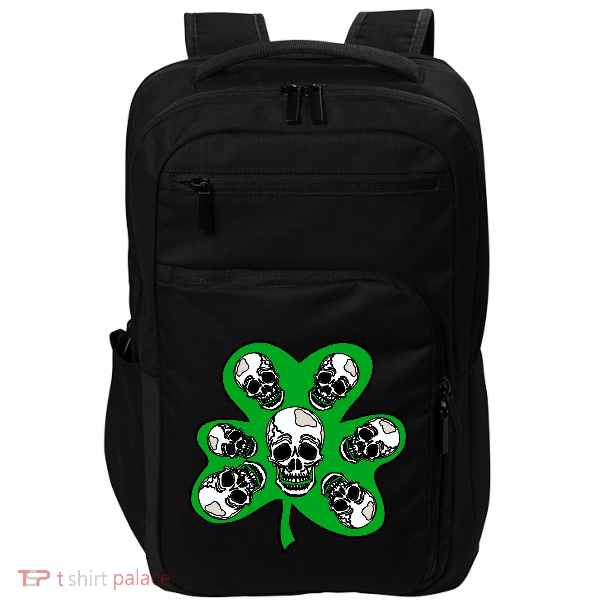 Irish Shamrock Clover Skulls Impact Tech Backpack