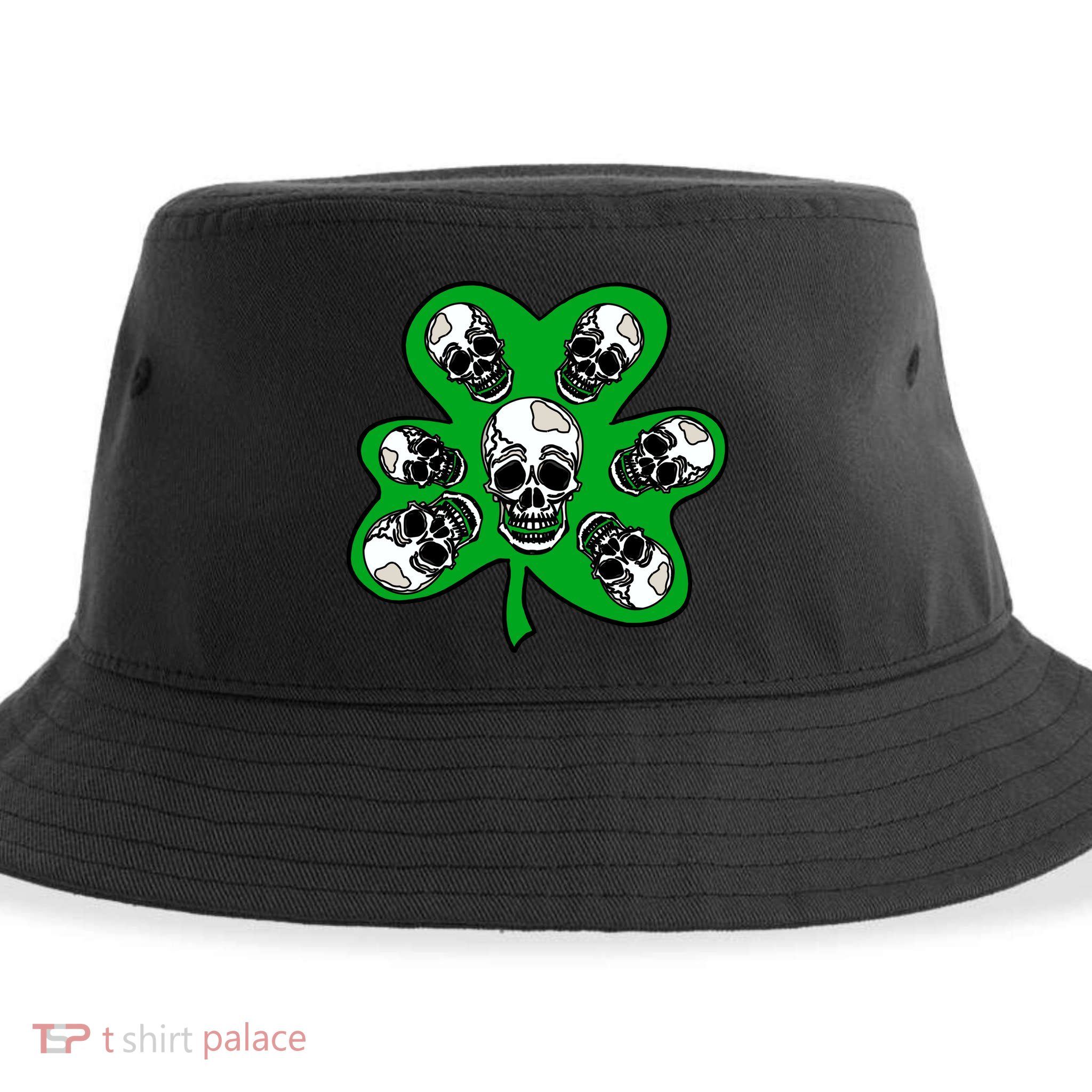 Irish Shamrock Clover Skulls Sustainable Bucket Hat