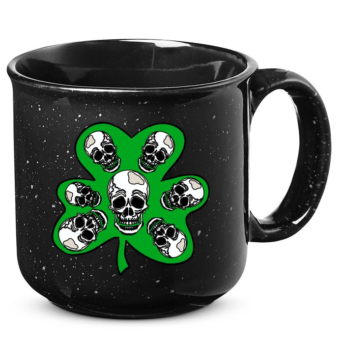 Irish Shamrock Clover Skulls 15oz Campfire Ceramic Mug