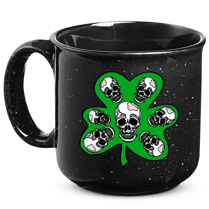 Irish Shamrock Clover Skulls 15oz Campfire Ceramic Mug