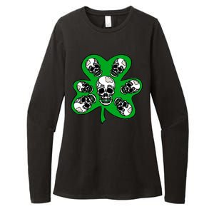 Irish Shamrock Clover Skulls Womens CVC Long Sleeve Shirt