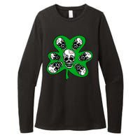 Irish Shamrock Clover Skulls Womens CVC Long Sleeve Shirt