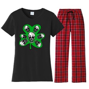 Irish Shamrock Clover Skulls Women's Flannel Pajama Set