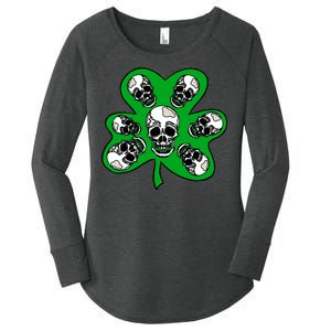 Irish Shamrock Clover Skulls Women's Perfect Tri Tunic Long Sleeve Shirt