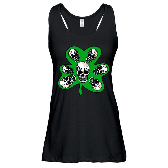 Irish Shamrock Clover Skulls Ladies Essential Flowy Tank