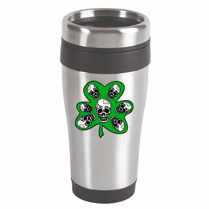 Irish Shamrock Clover Skulls 16oz Travel Tumbler