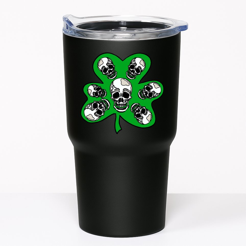 Irish Shamrock Clover Skulls Tumbler