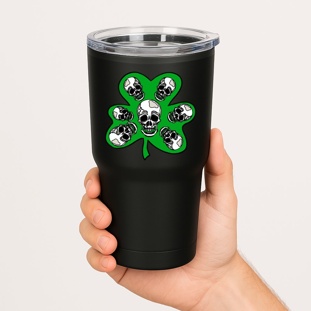 Irish Shamrock Clover Skulls Tumbler
