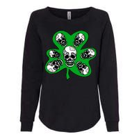 Irish Shamrock Clover Skulls Womens California Wash Sweatshirt