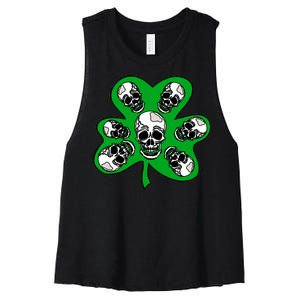 Irish Shamrock Clover Skulls Women's Racerback Cropped Tank