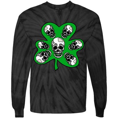 Irish Shamrock Clover Skulls Tie-Dye Long Sleeve Shirt
