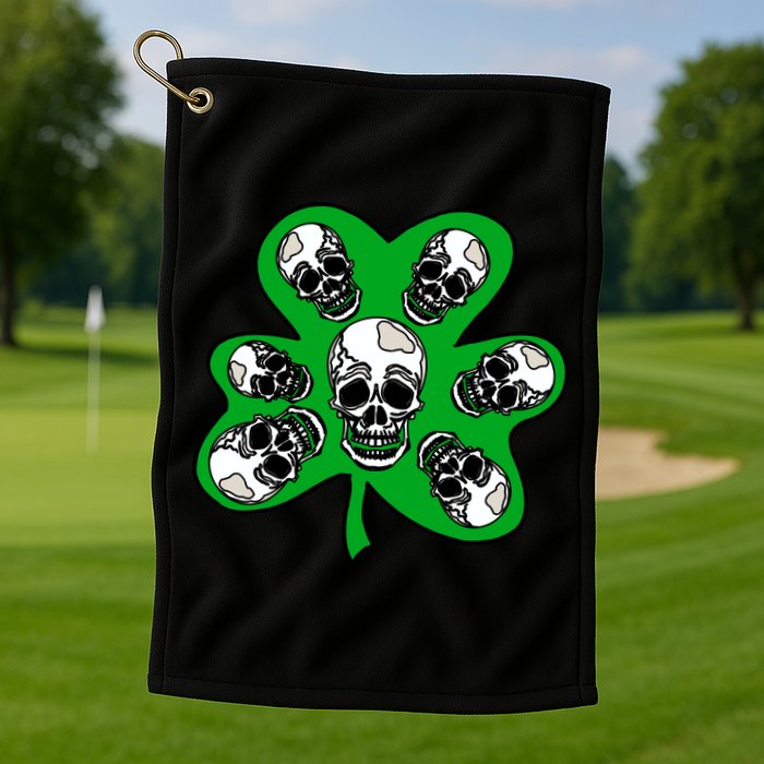 Irish Shamrock Clover Skulls Golf Towel