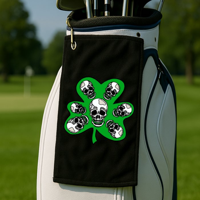 Irish Shamrock Clover Skulls Golf Towel