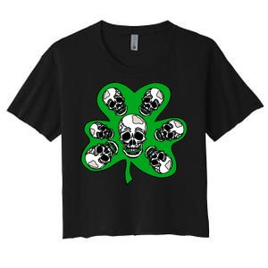 Irish Shamrock Clover Skulls Women's Crop Top Tee