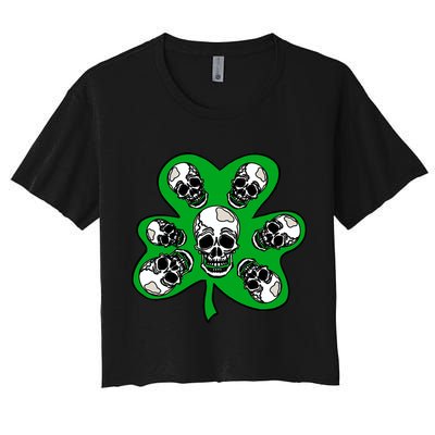Irish Shamrock Clover Skulls Crop Top