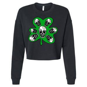 Irish Shamrock Clover Skulls Cropped Pullover Crew