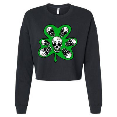 Irish Shamrock Clover Skulls Cropped Pullover Crew