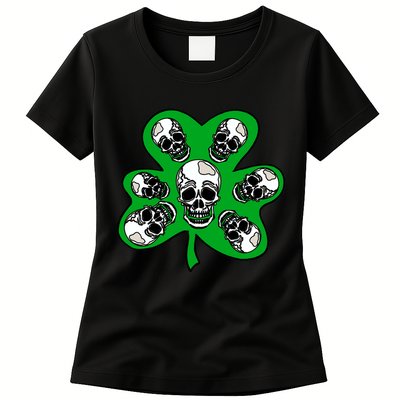 Irish Shamrock Clover Skulls Womens T-Shirt