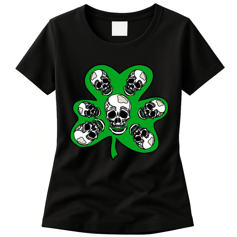 Irish Shamrock Clover Skulls Womens T-Shirt
