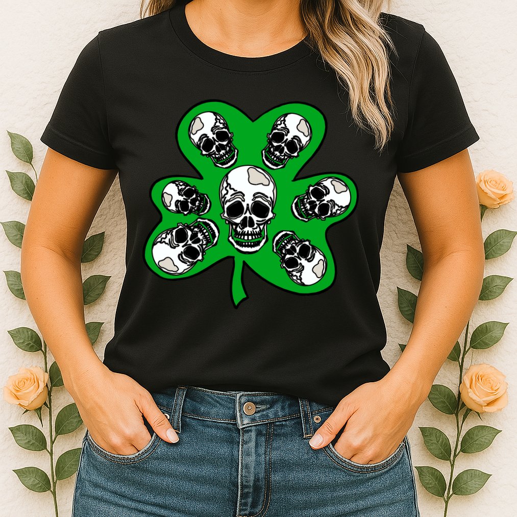 Irish Shamrock Clover Skulls Womens T-Shirt