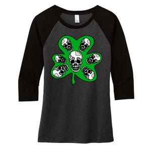 Irish Shamrock Clover Skulls Women's Tri-Blend 3/4-Sleeve Raglan Shirt